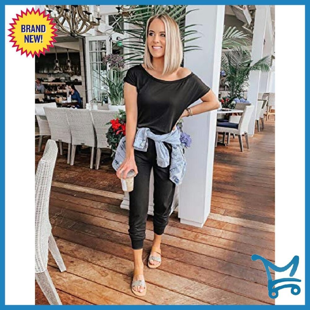 Off Shoulder Jumpsuit Stretchy Soft Fabric Summer Casual Dressy Romper - Picture 6 of 8